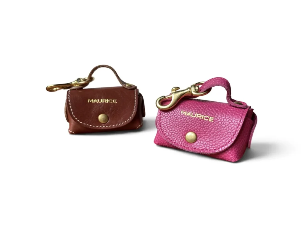 pochettes en cuir pour sacs à crottes rose et marron