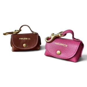 pochettes en cuir pour sacs à crottes rose et marron