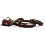 ensemble collier laisse pochette en cuir marron pour chien